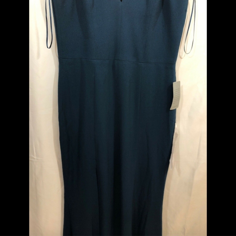 NWT $288 Dress the Population Iris Slit‎ Crepe Gown Peacock Blue [ Large ] #e452 - Picture 5 of 8
